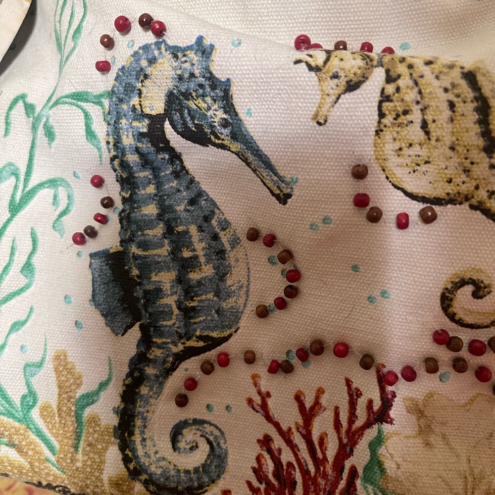 Seahorse Beaded & Painted Sea Horses Women's Kate McRostie Bag - Brown & Cream - Picture 2 of 11